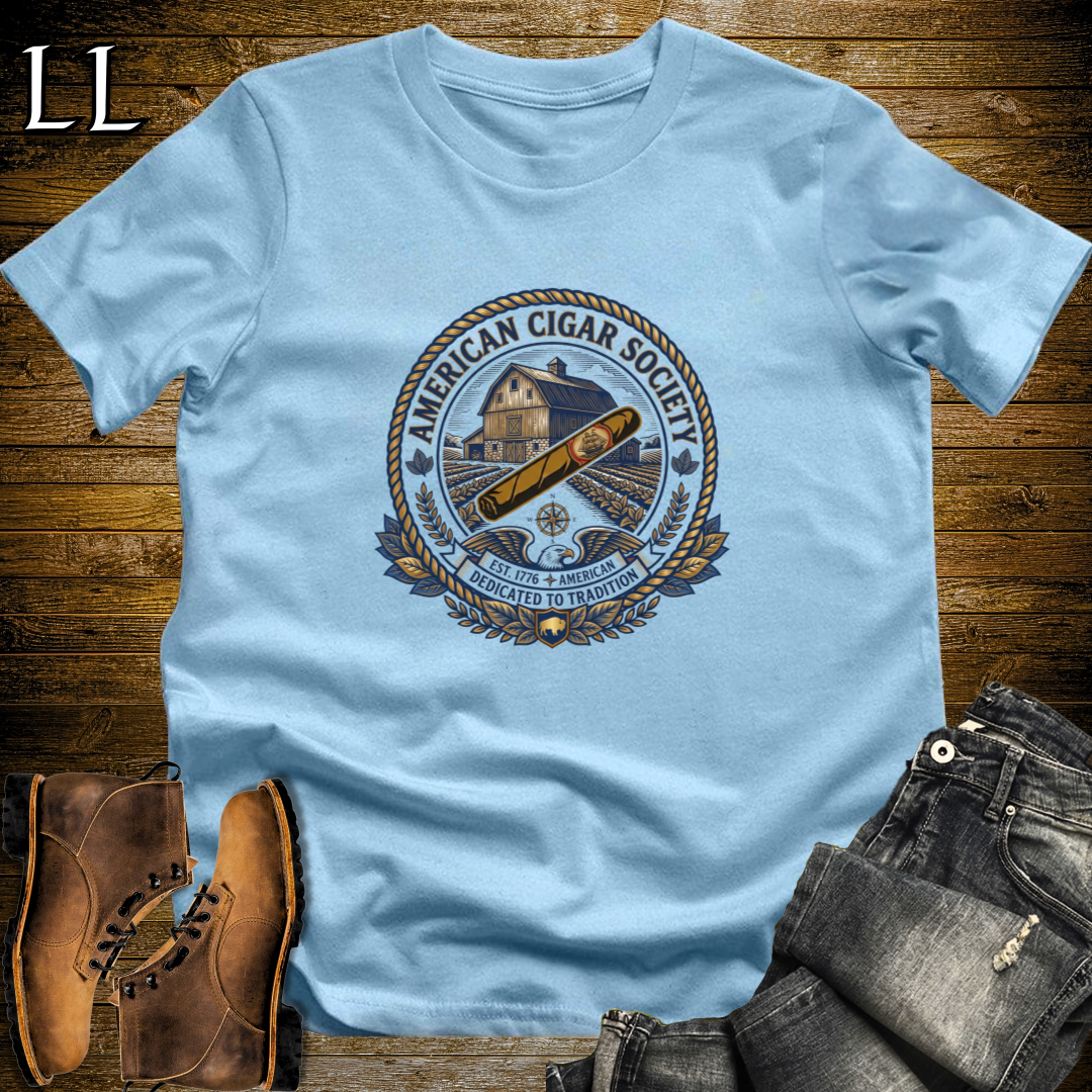 American Cigar Society T-Shirt Light Blue | Patriotic Cigar Gift Tee