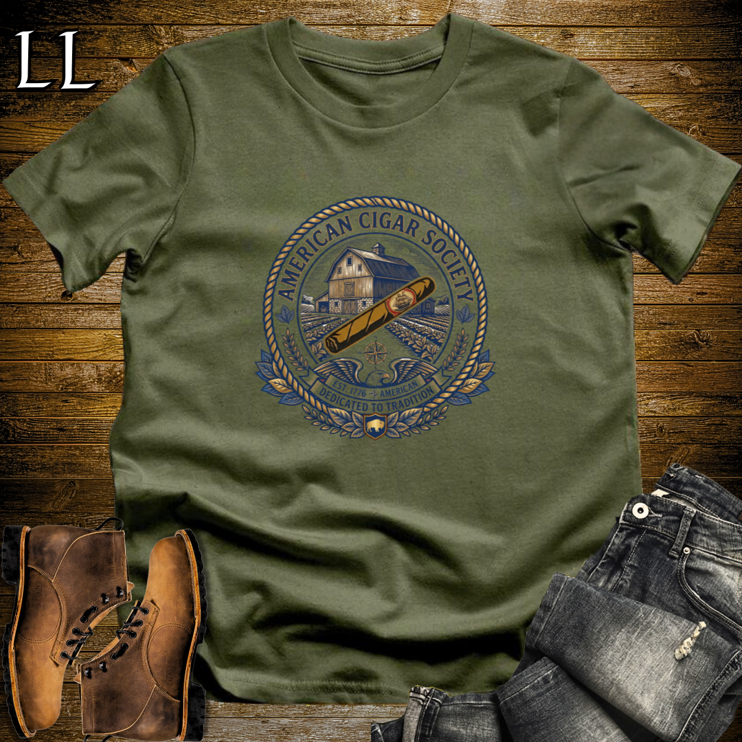 American Cigar Society T-Shirt Military Green | Patriotic Cigar Gift Tee