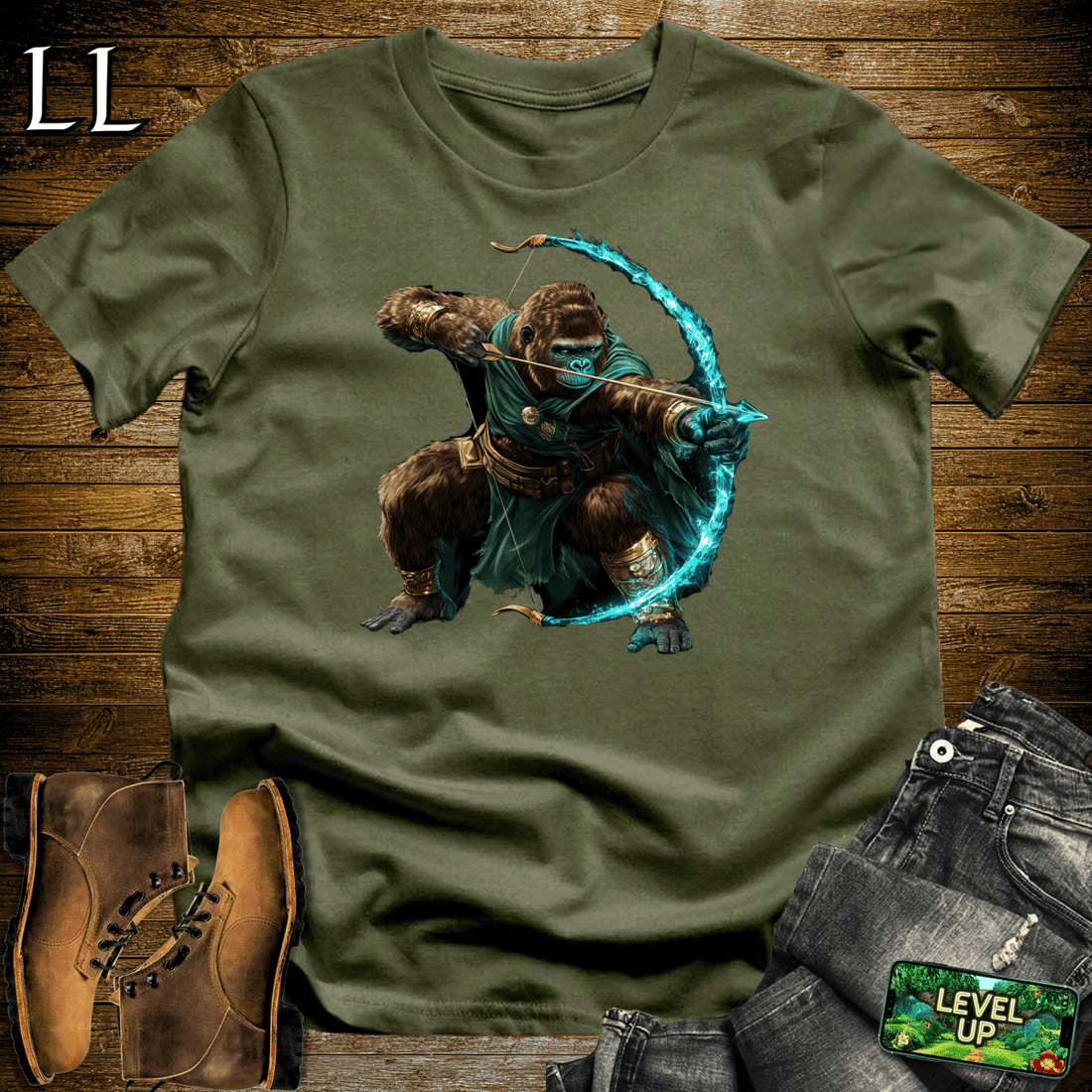 Ancient Bow Gorilla Softstyle Tee Military Green | Warrior Graphic Tee