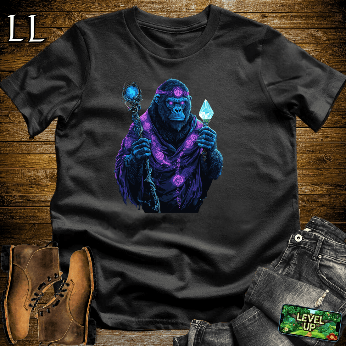 Ancient Sorcerer Gorilla Softstyle Tee Black | Magic Gorilla Tee