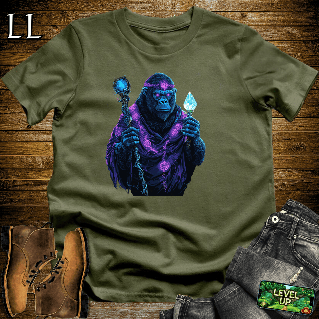 Ancient Sorcerer Gorilla Softstyle Tee Military Green | Magic Gorilla Tee