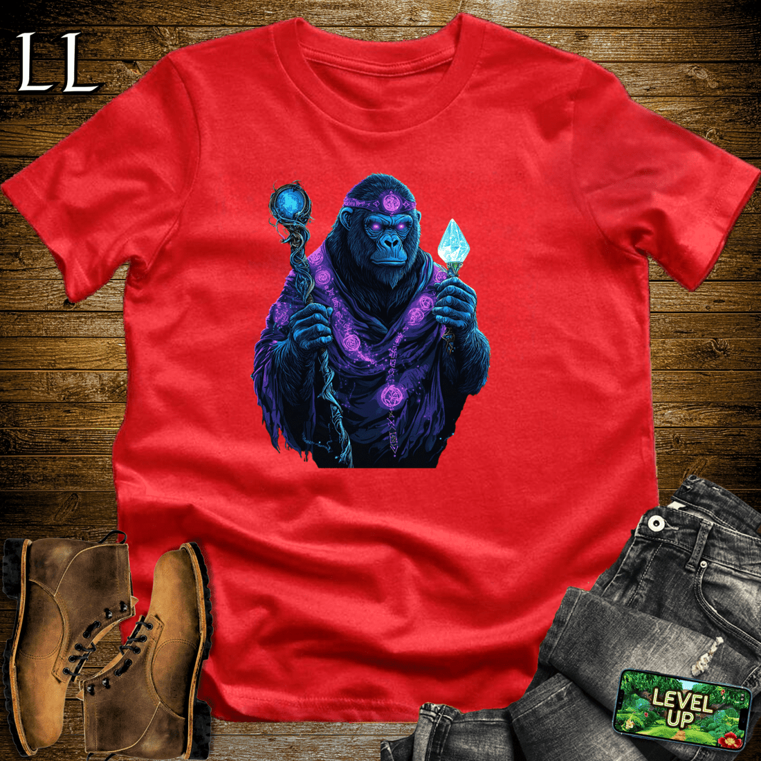 Ancient Sorcerer Gorilla Softstyle Tee Red | Magic Gorilla Tee