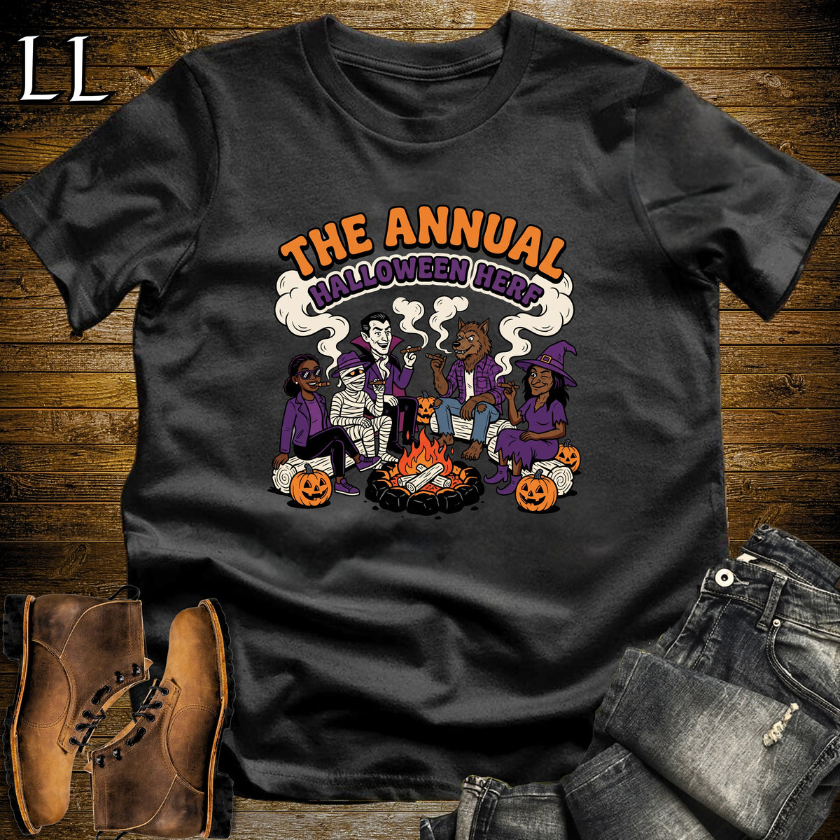 Annual Halloween Herf Monster Fire Pit Cigar T-Shirt Black | Halloween Cigar Herf Tee