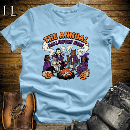 Annual Halloween Herf Monster Fire Pit Cigar T-Shirt Light Blue | Halloween Cigar Herf Tee