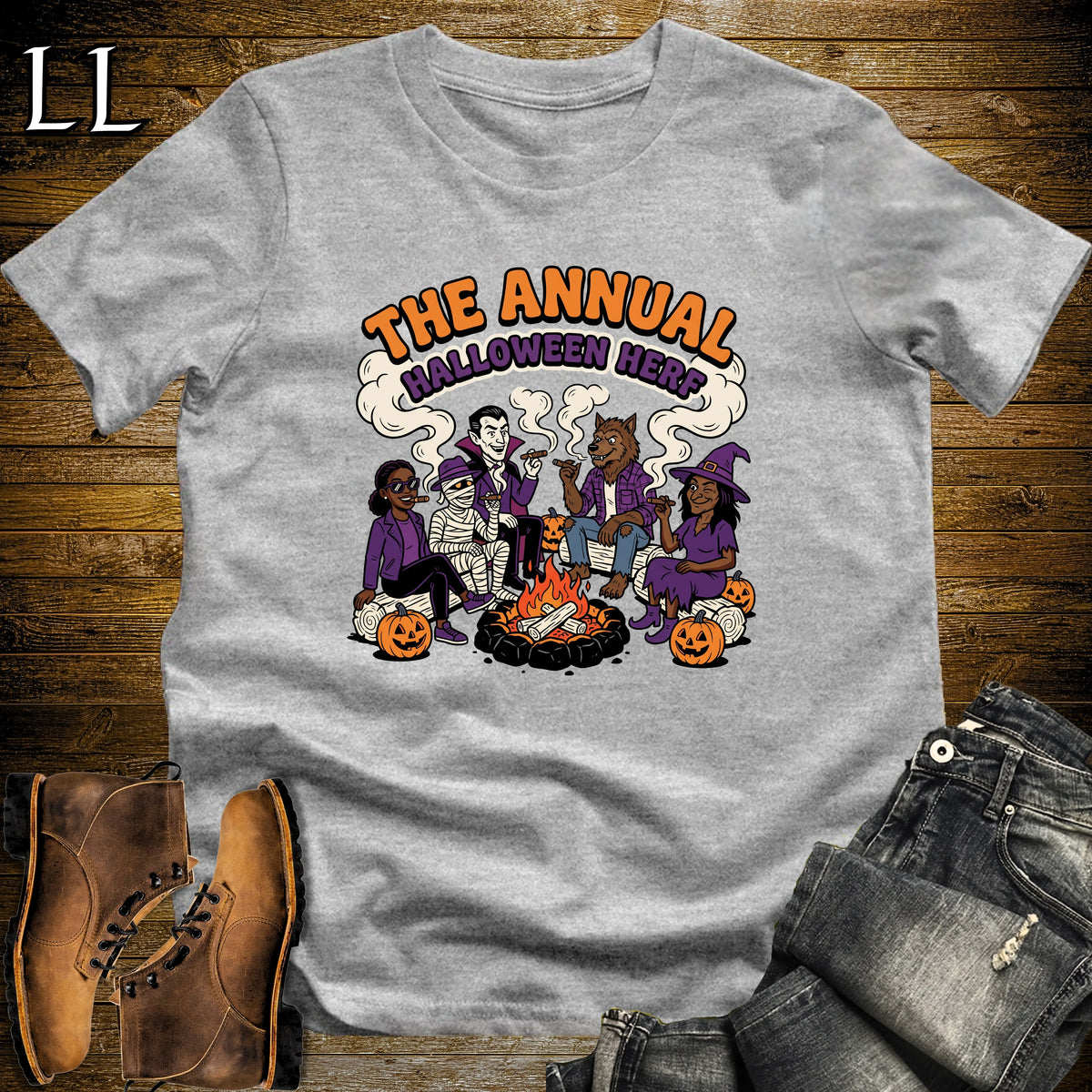 Annual Halloween Herf Monster Fire Pit Cigar T-Shirt Sport Grey | Halloween Cigar Herf Tee