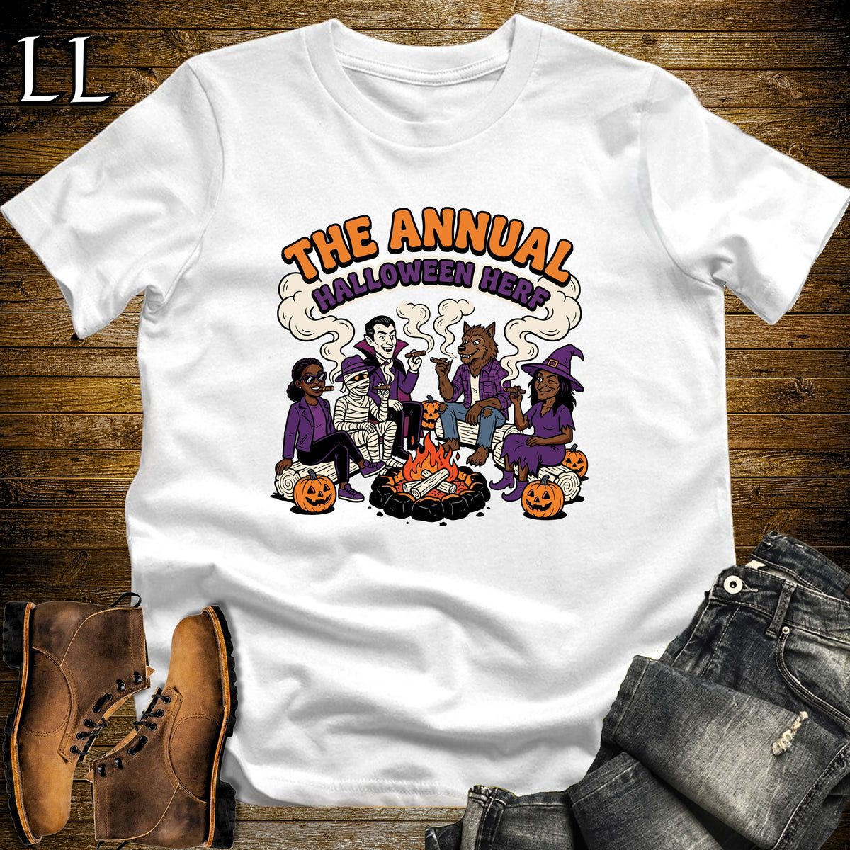 Annual Halloween Herf Monster Fire Pit Cigar T-Shirt White | Halloween Cigar Herf Tee
