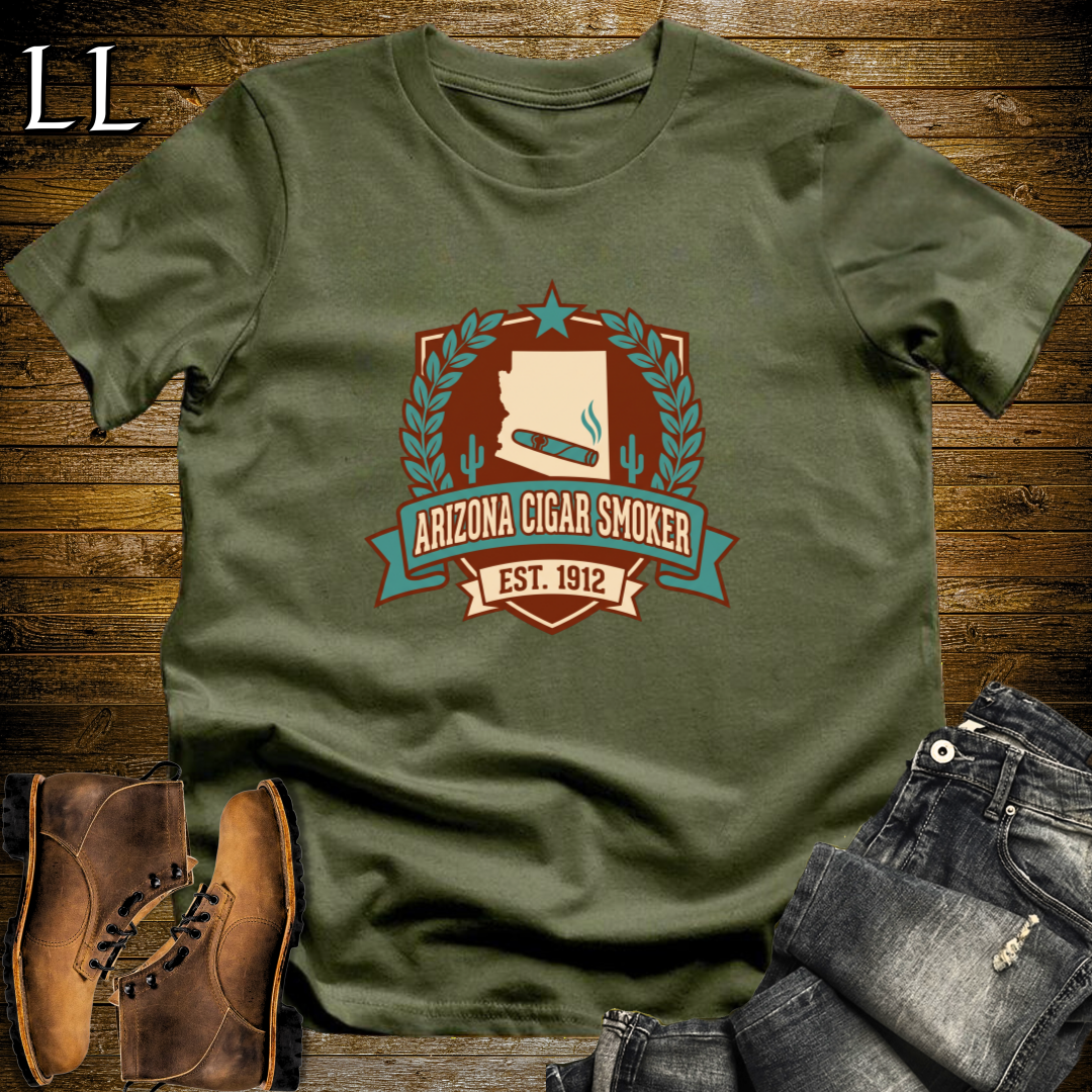 Arizona Cigar Smoker Shield T-Shirt Military Green | Arizona Cigar Crest Gift Tee
