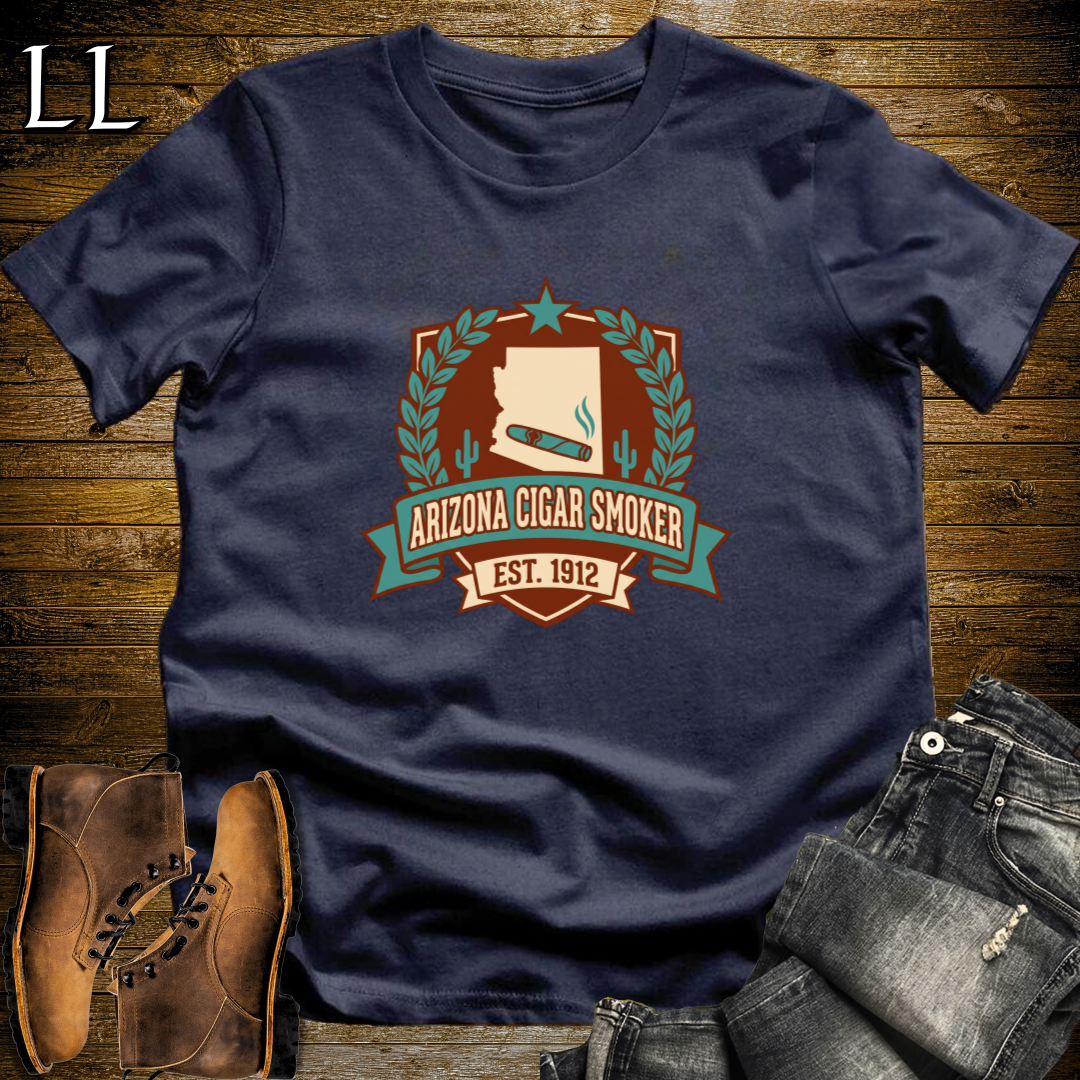 Arizona Cigar Smoker Shield T-Shirt Navy | Arizona Cigar Crest Gift Tee