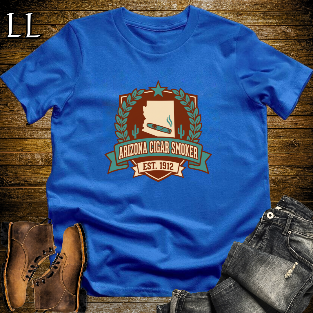 Arizona Cigar Smoker Shield T-Shirt Royal Blue | Arizona Cigar Crest Gift Tee