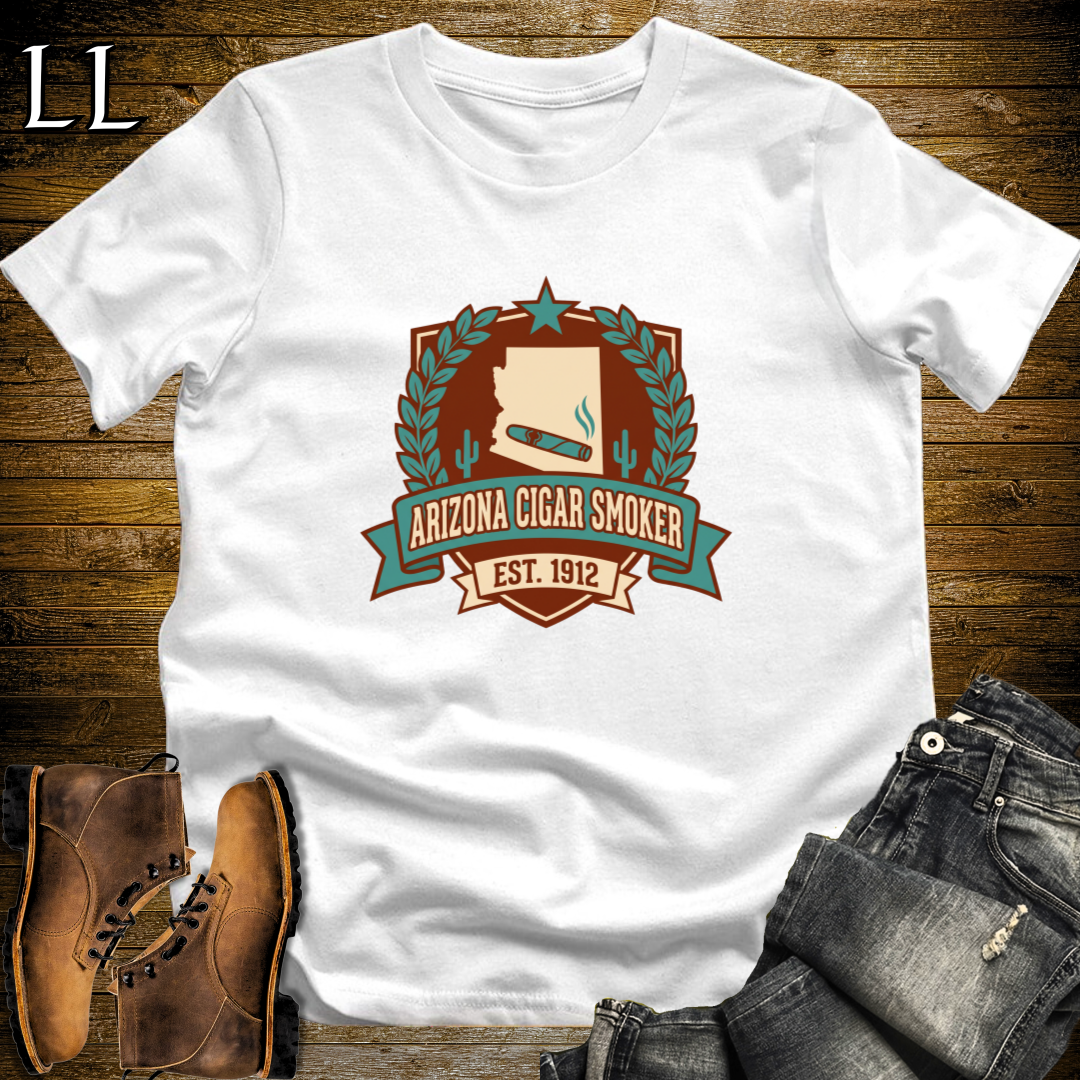 Arizona Cigar Smoker Shield T-Shirt White | Arizona Cigar Crest Gift Tee