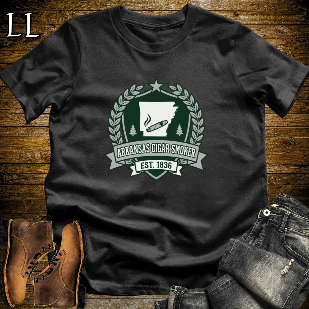 Arkansas Cigar Smoker Shield T-Shirt Black | Cigar Crest Shirt