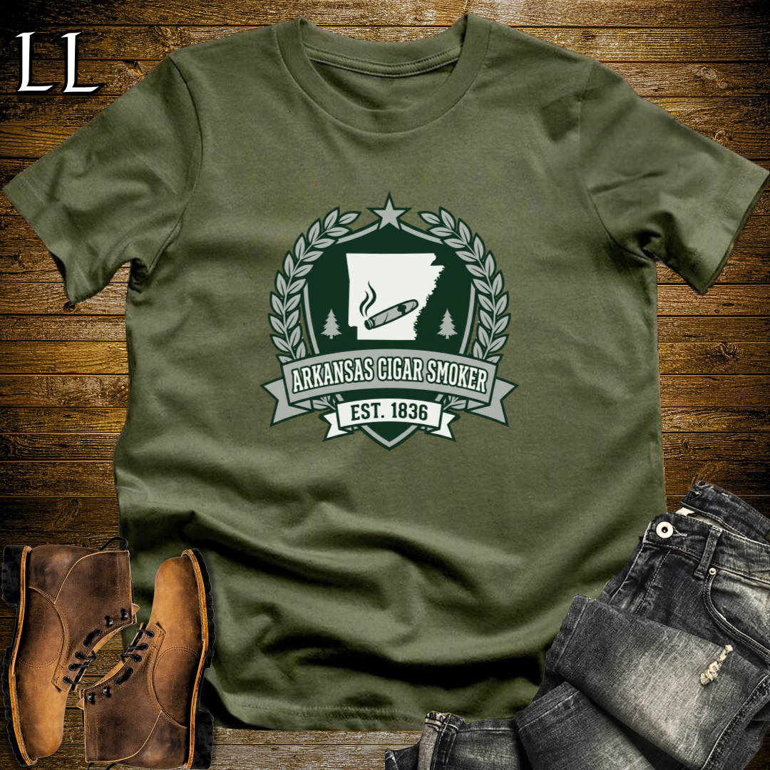 Arkansas Cigar Smoker Shield T-Shirt Military Green | Cigar Crest Shirt