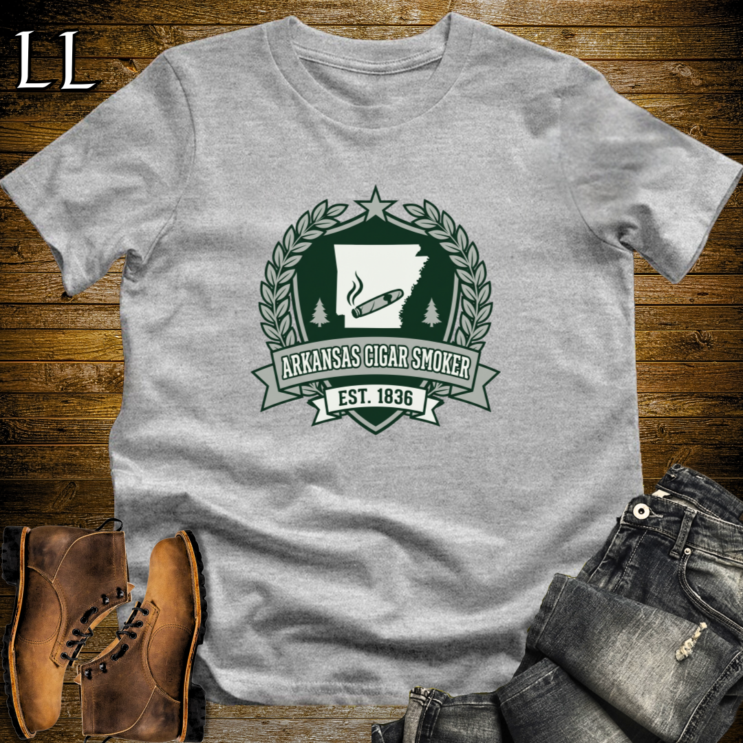 Arkansas Cigar Smoker Shield T-Shirt Sport Grey | Cigar Crest Shirt