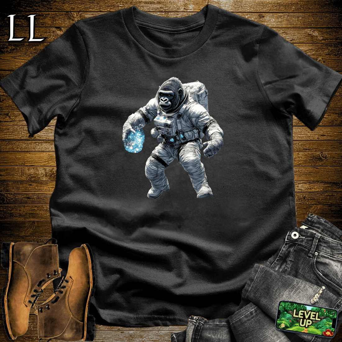 Astronaut Gorilla Softstyle Tee Black | Space Gift Tee