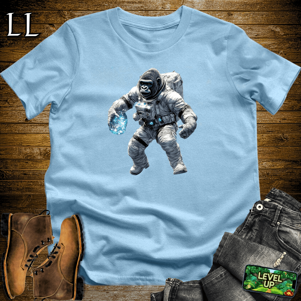 Astronaut Gorilla Softstyle Tee Light Blue | Space Gift Tee