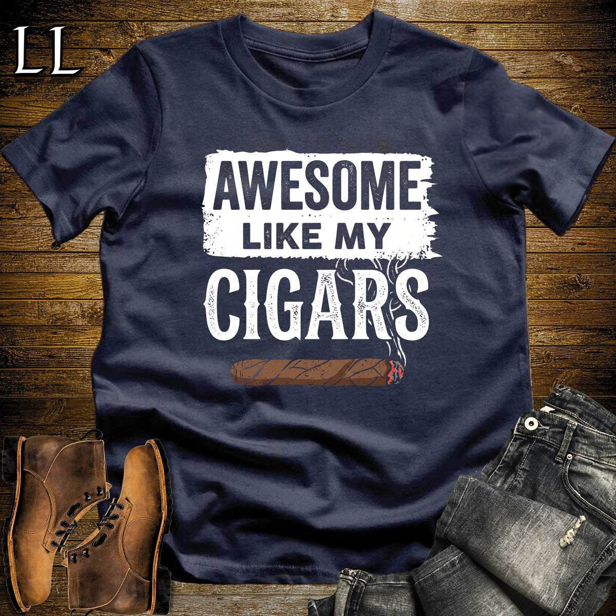 Awesome Like My Cigars T-Shirt Navy | Funny Cigar Tee