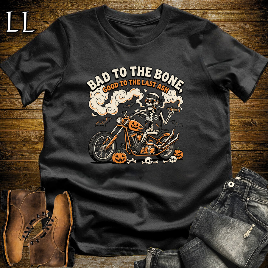 Bad to the Bone Skeleton Biker Chopper Cigar T-Shirt Black | Skeleton Biker Cigar Shirt