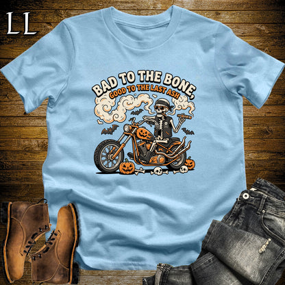 Bad to the Bone Skeleton Biker Chopper Cigar T-Shirt Light Blue | Skeleton Biker Cigar Shirt