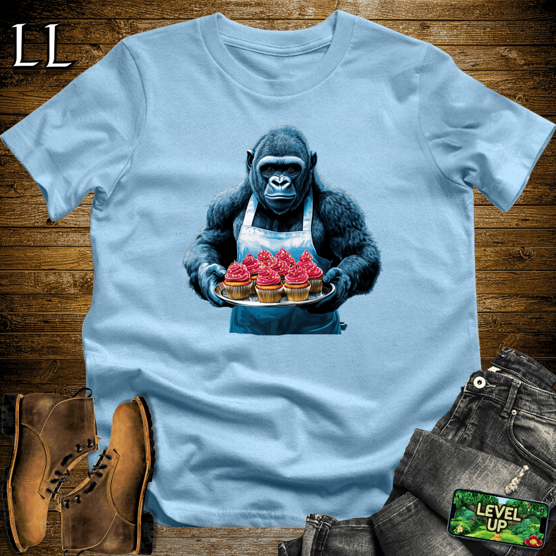Baker Gorilla Softstyle Tee Light Blue | Funny Chef Gorilla Tee