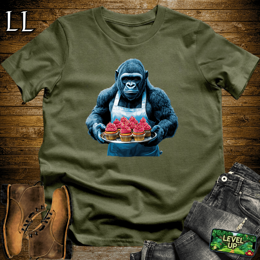 Baker Gorilla Softstyle Tee Military Green | Funny Chef Gorilla Tee