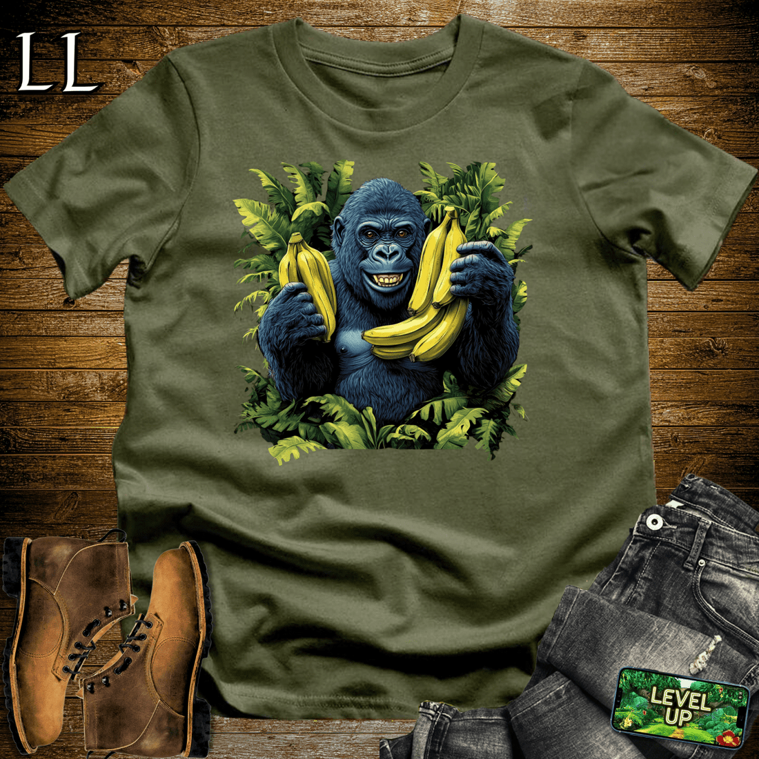 Banana Gorilla Softstyle Tee Military Green | Funny Animal Tee