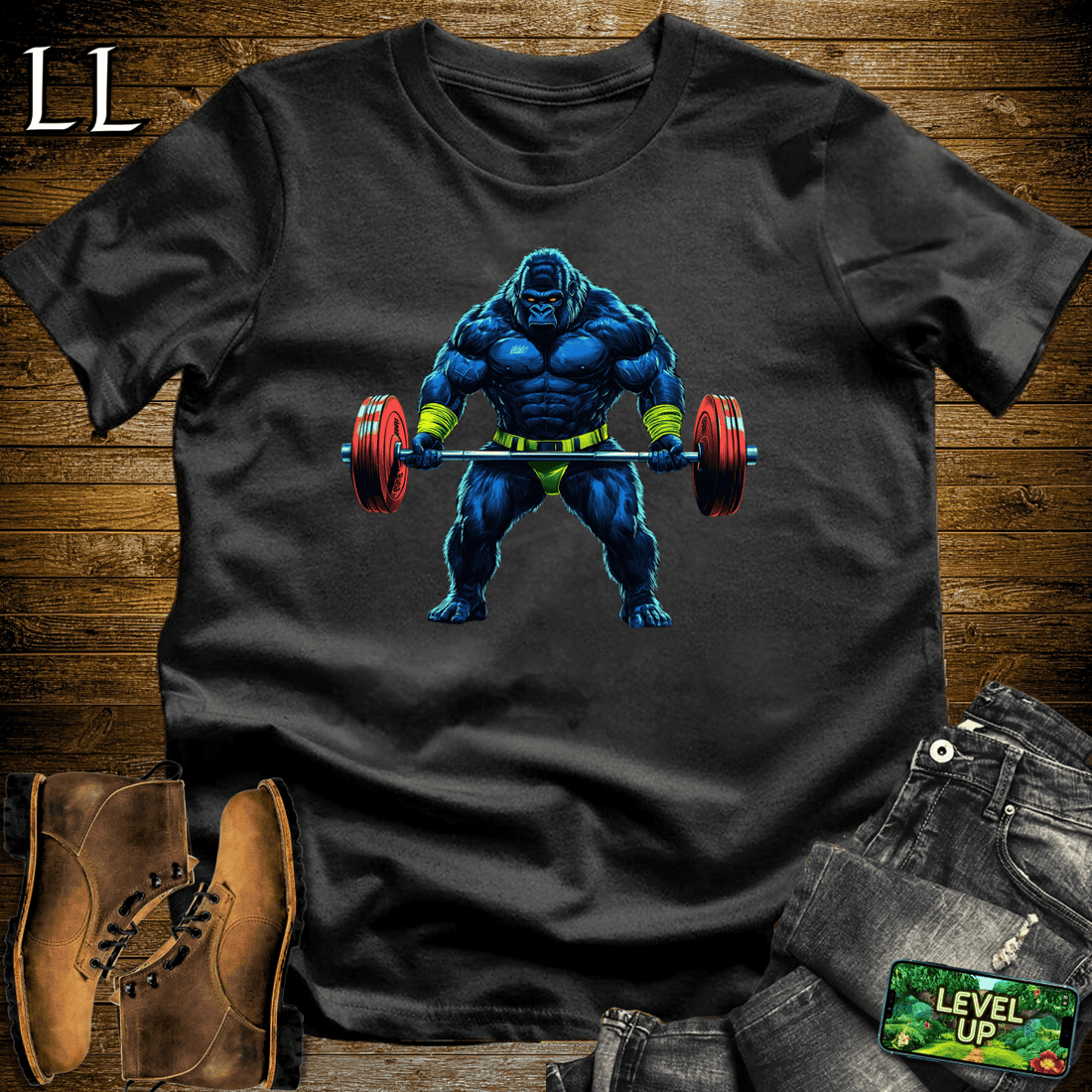 Barbell Curl Gorilla Softstyle Tee Black | Fitness Gift Tee