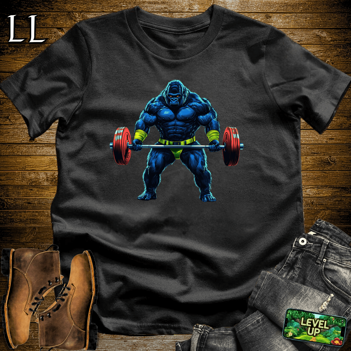 Barbell Curl Gorilla Softstyle Tee - Black - LegacyLayers