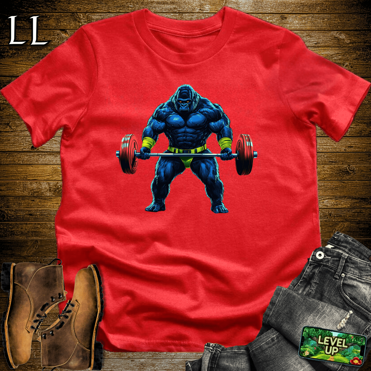 Barbell Curl Gorilla Softstyle Tee - Red - LegacyLayers