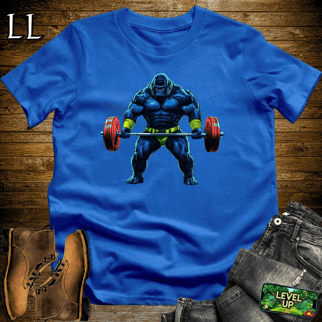 Barbell Curl Gorilla Softstyle Tee Royal | Fitness Gift Tee