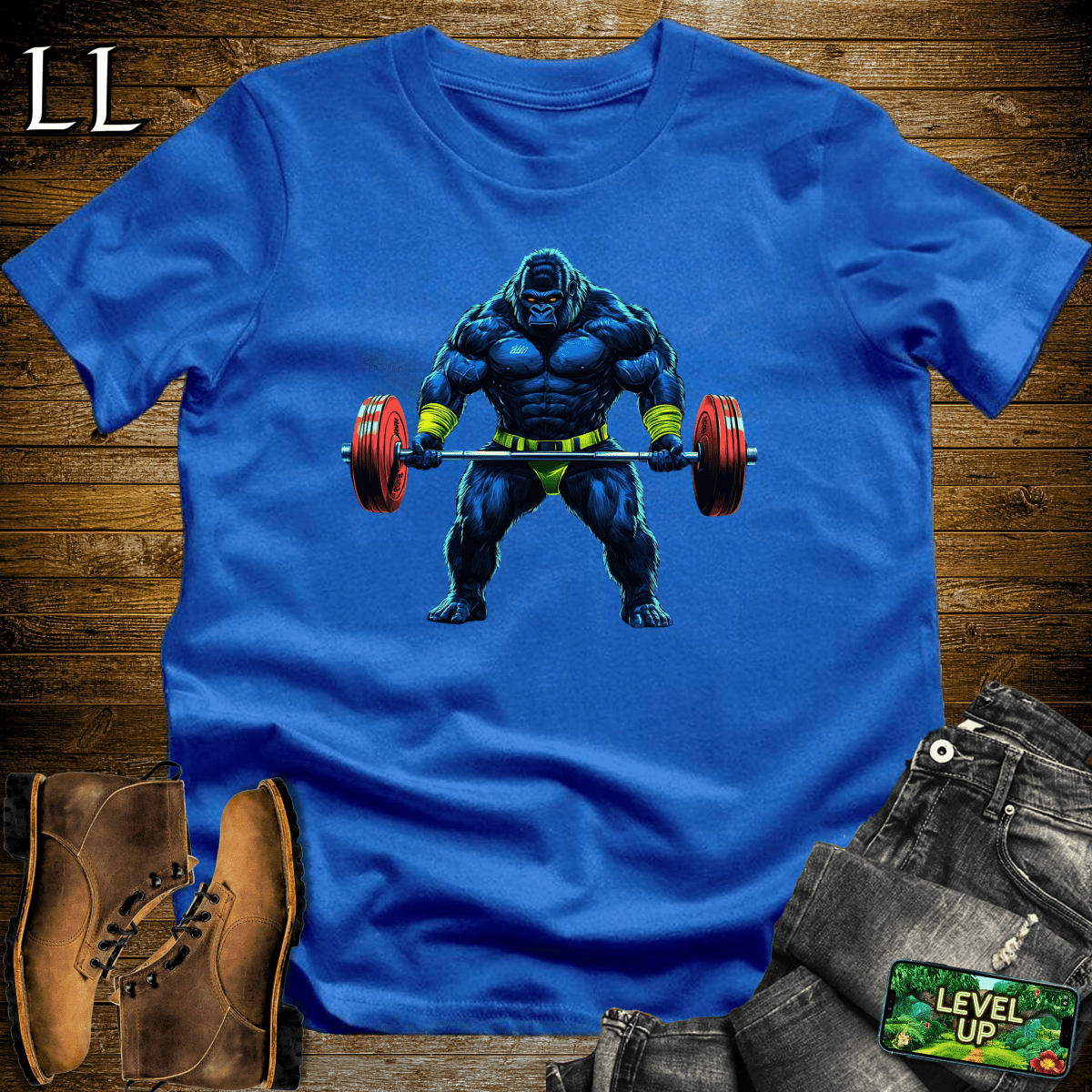 Barbell Curl Gorilla Softstyle Tee - Royal - LegacyLayers