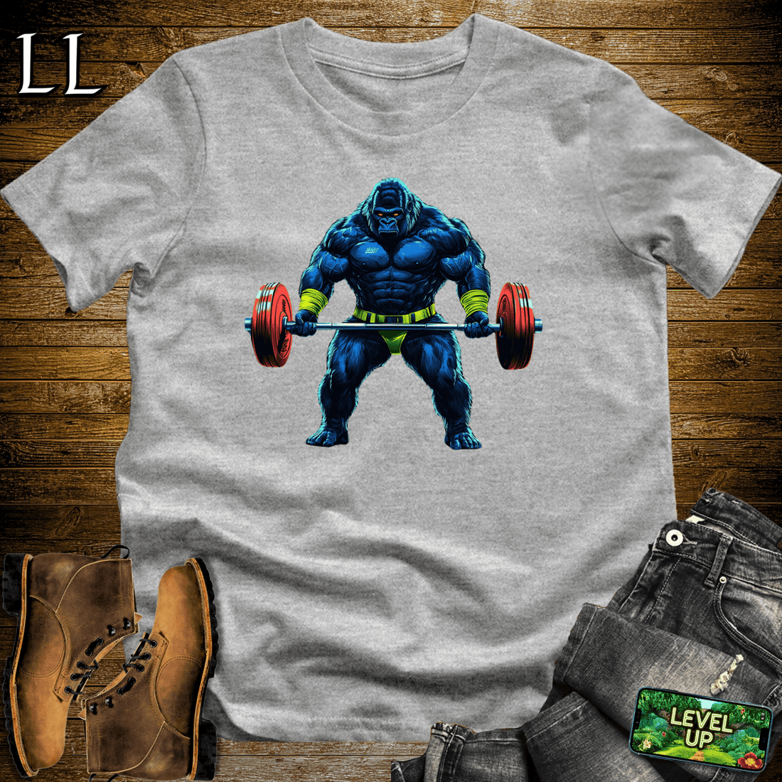 Barbell Curl Gorilla Softstyle Tee Sport Grey | Fitness Gift Tee
