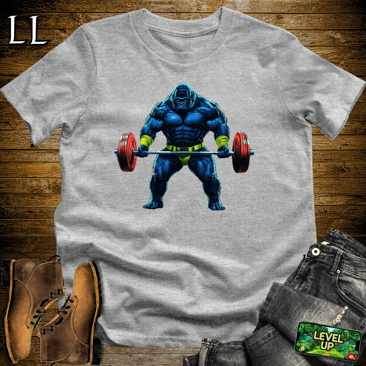 Barbell Curl Gorilla Softstyle Tee - Sport Grey - LegacyLayers