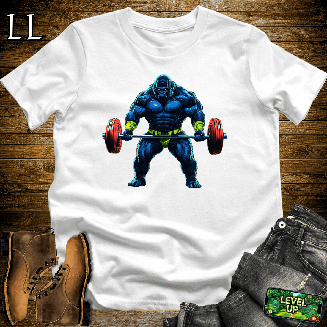 Barbell Curl Gorilla Softstyle Tee White | Fitness Gift Tee