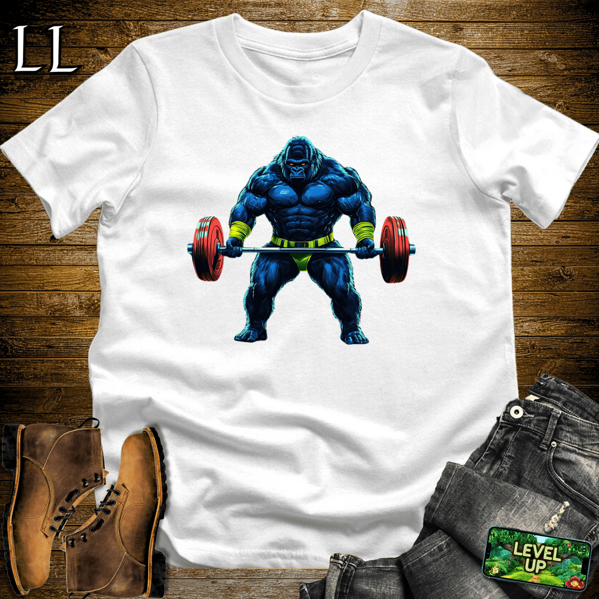 Barbell Curl Gorilla Softstyle Tee - White - LegacyLayers