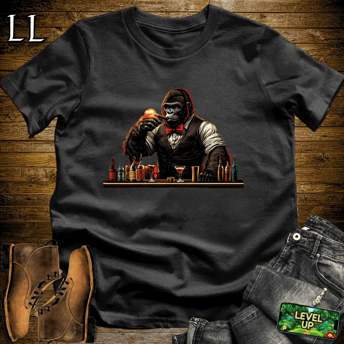 Bartender Gorilla Softstyle Tee Black | Cigar Lover Gift