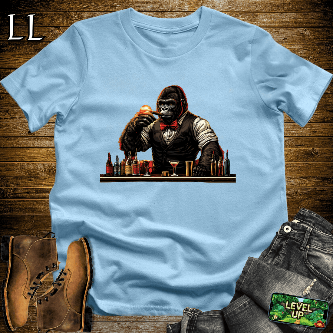 Bartender Gorilla Softstyle Tee Light Blue | Cigar Lover Gift