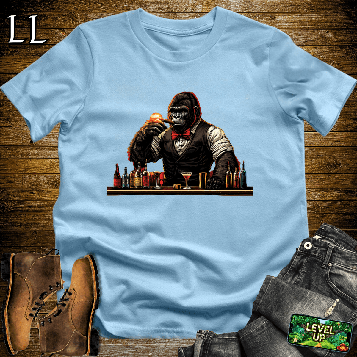 Bartender Gorilla Softstyle Tee Light Blue | Cigar Lover Gift