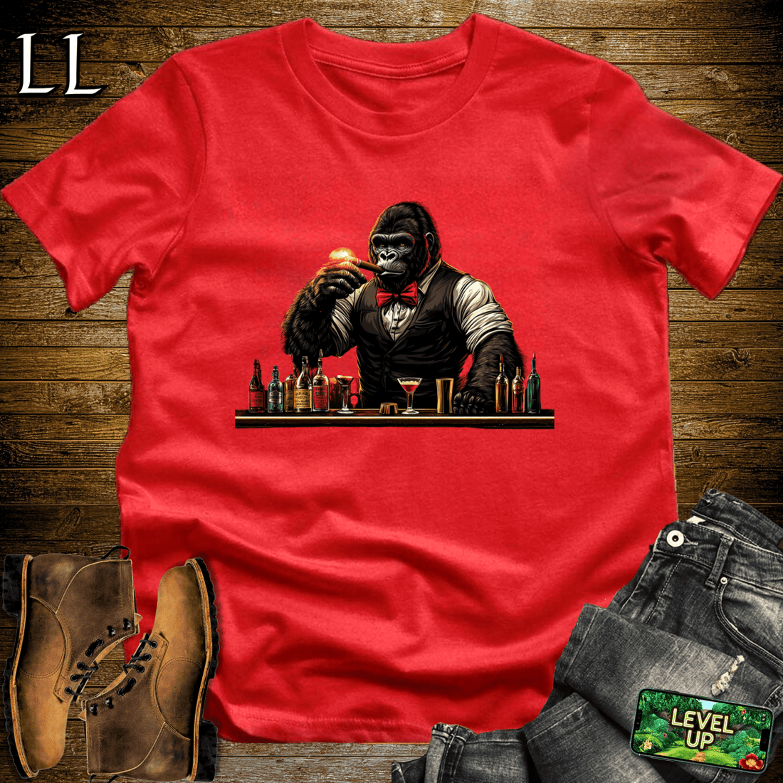 Bartender Gorilla Softstyle Tee Red | Cigar Lover Gift