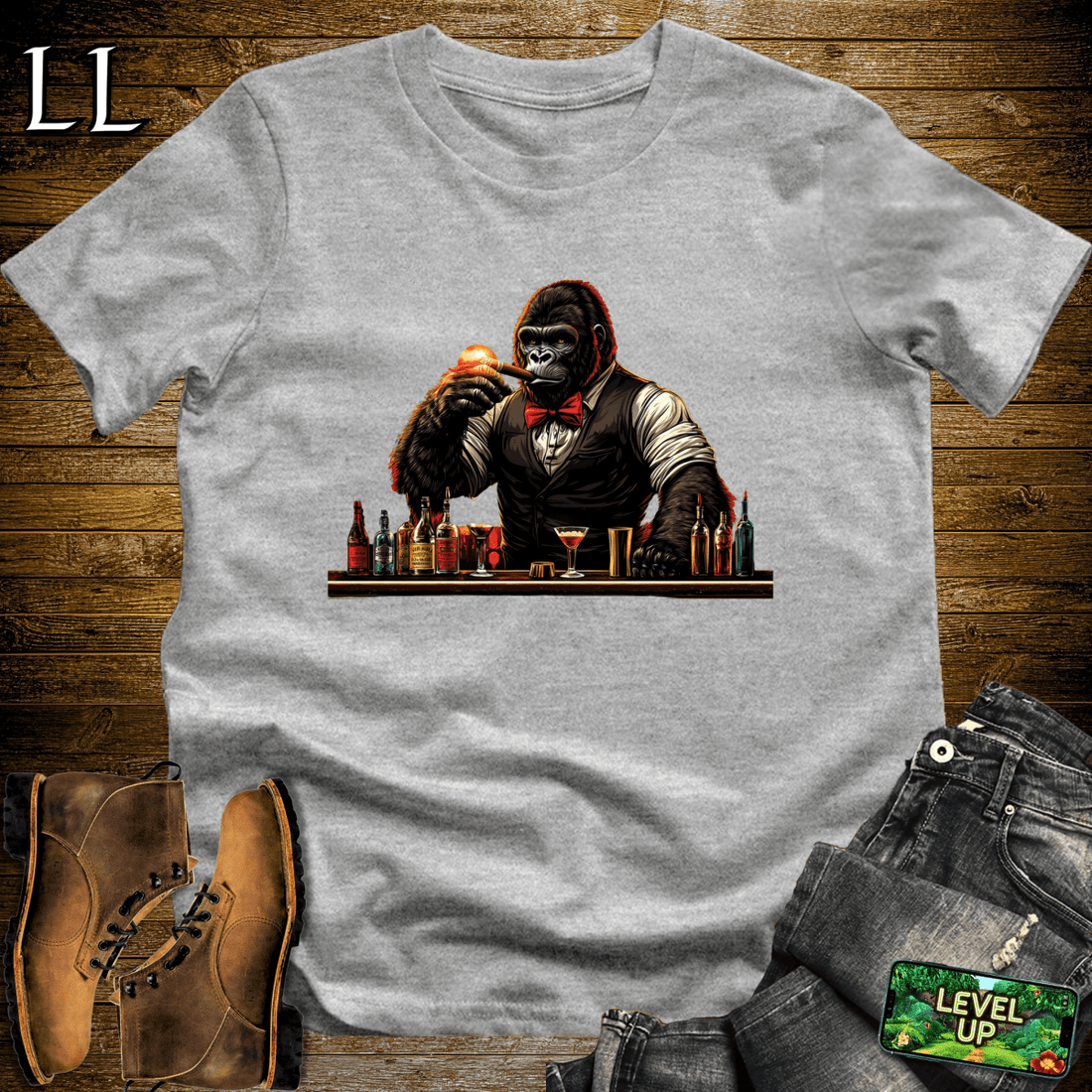 Bartender Gorilla Softstyle Tee Sport Grey | Cigar Lover Gift