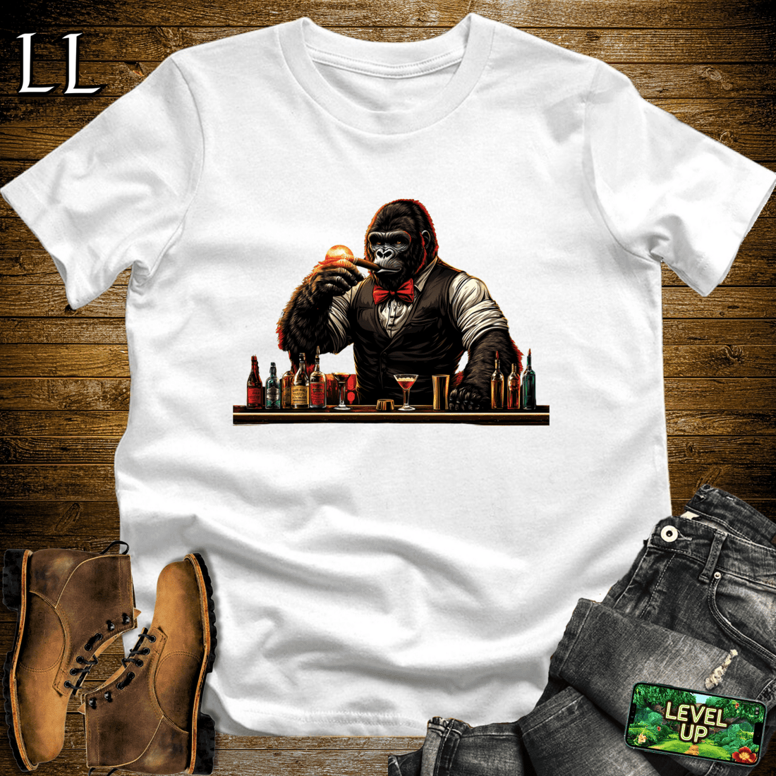 Bartender Gorilla Softstyle Tee White | Cigar Lover Gift