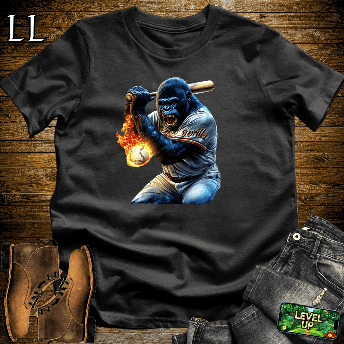 Baseball Gorilla Softstyle Tee Black | Sports Fan Gift