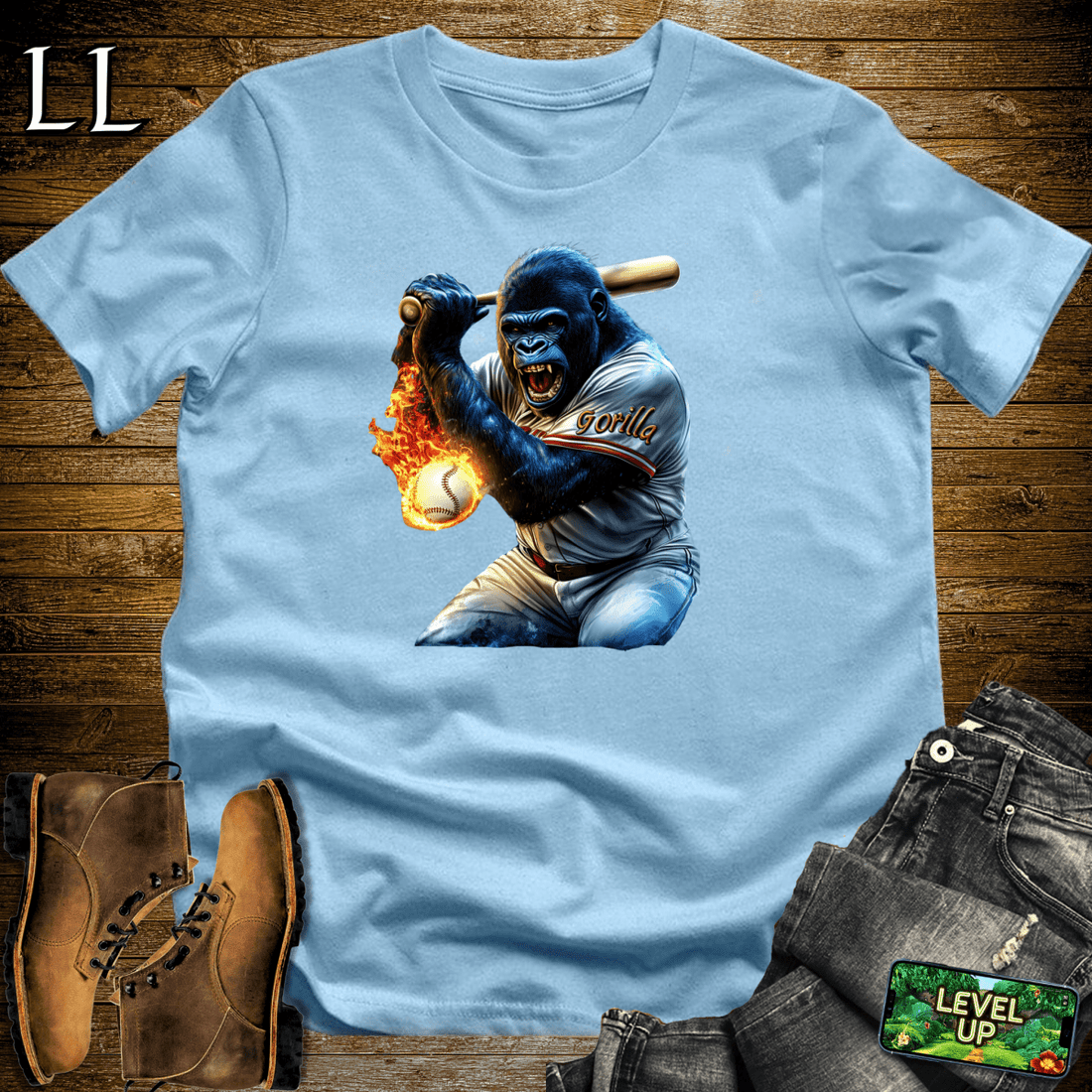 Baseball Gorilla Softstyle Tee Light Blue | Sports Fan Gift