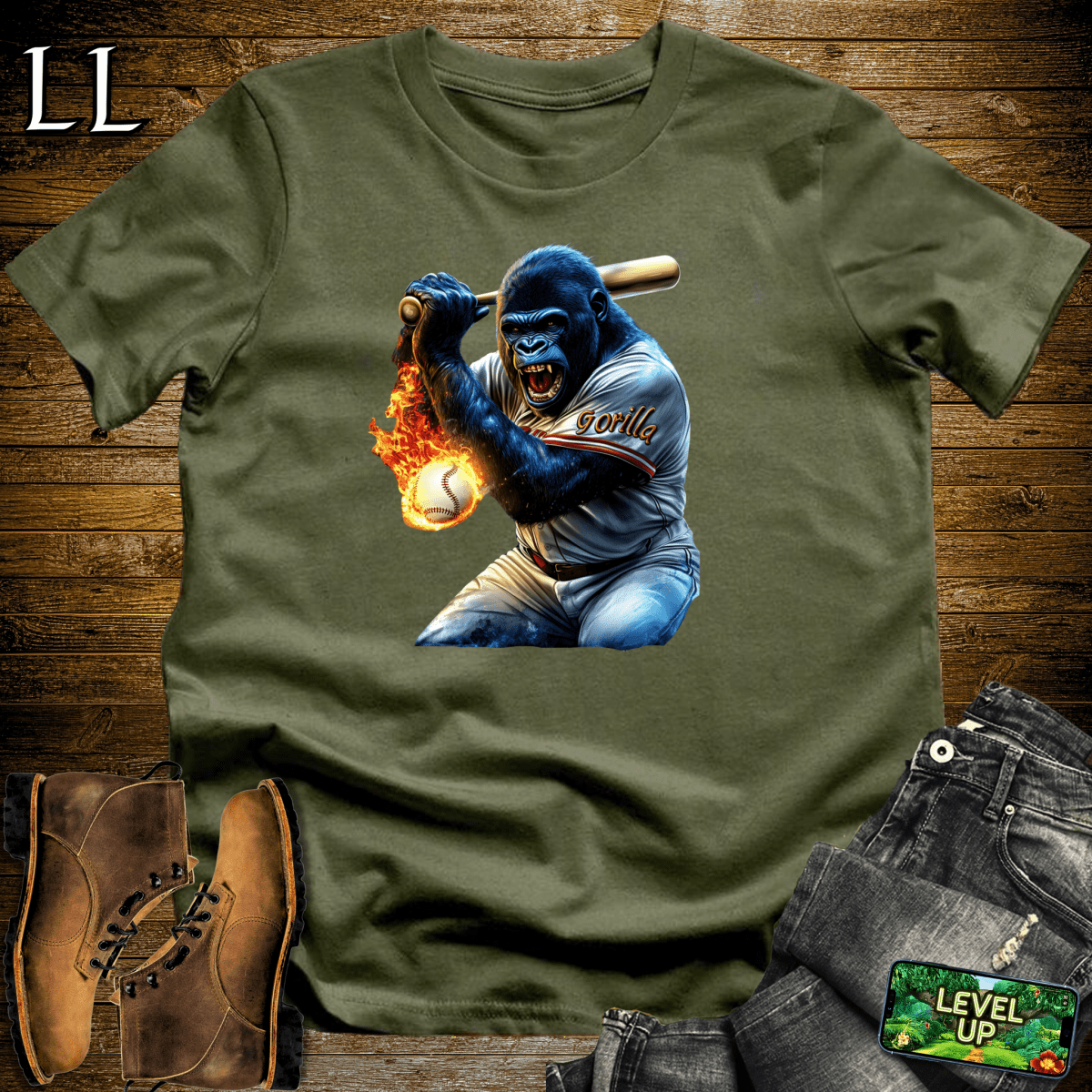 Baseball Gorilla Softstyle Tee - Military Green - LegacyLayers