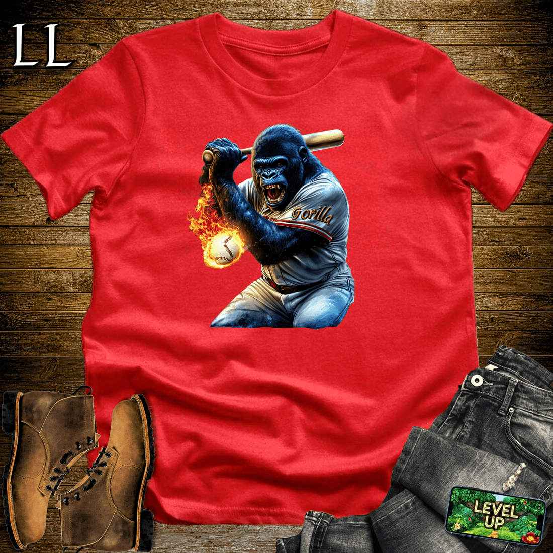 Baseball Gorilla Softstyle Tee Red | Sports Fan Gift