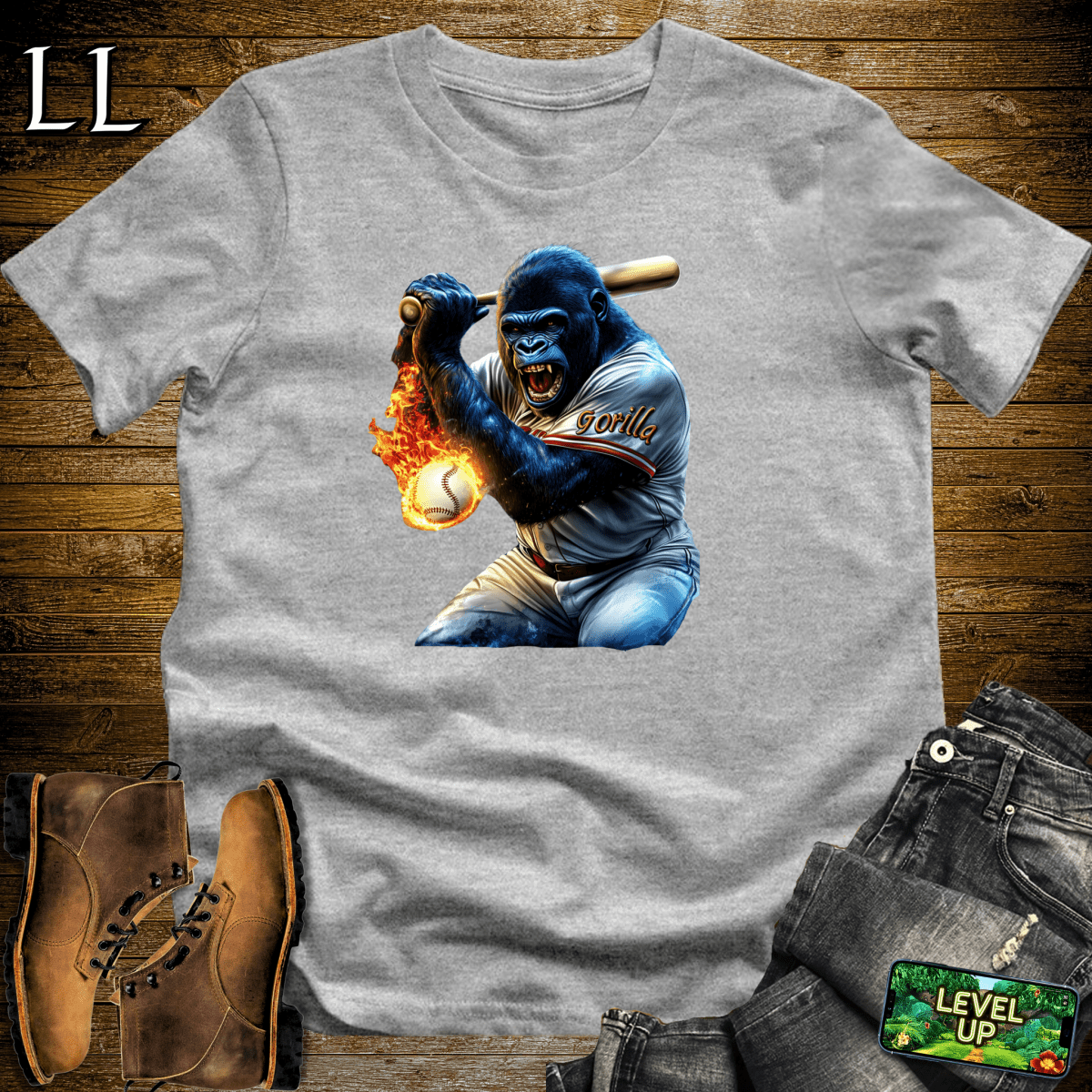 Baseball Gorilla Softstyle Tee - Sport Grey - LegacyLayers