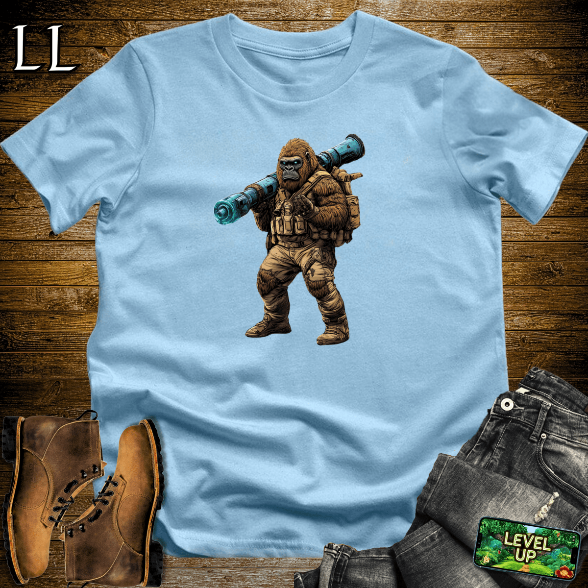 Bazooka Gorilla Softstyle Tee Light Blue | Action Lover Gift Tee