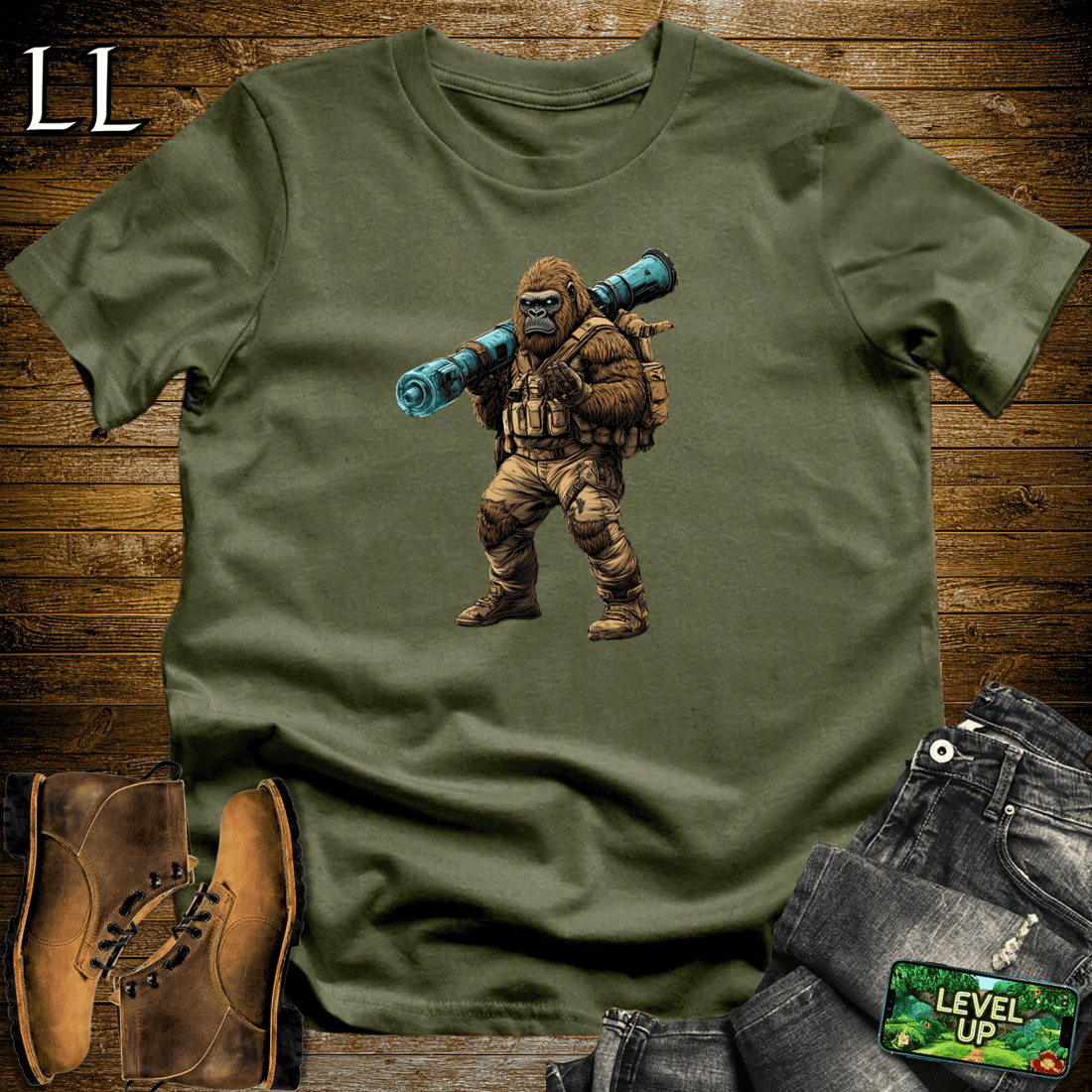 Bazooka Gorilla Softstyle Tee Military Green | Action Lover Gift Tee