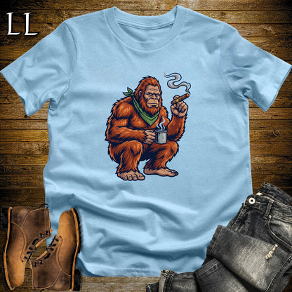 Bigfoot Campfire Cigar T-Shirt Light Blue | Sasquatch Campfire Cigar Tee