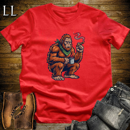 Bigfoot Campfire Cigar T-Shirt Red | Sasquatch Campfire Cigar Tee