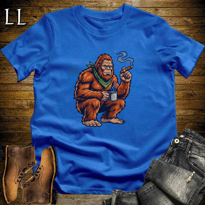 Bigfoot Campfire Cigar T-Shirt Royal | Sasquatch Campfire Cigar Tee